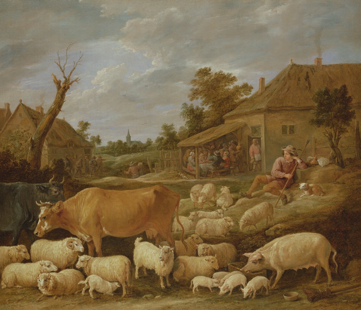 En hyrde og hans flok ved et værtshus af David Teniers the Younger