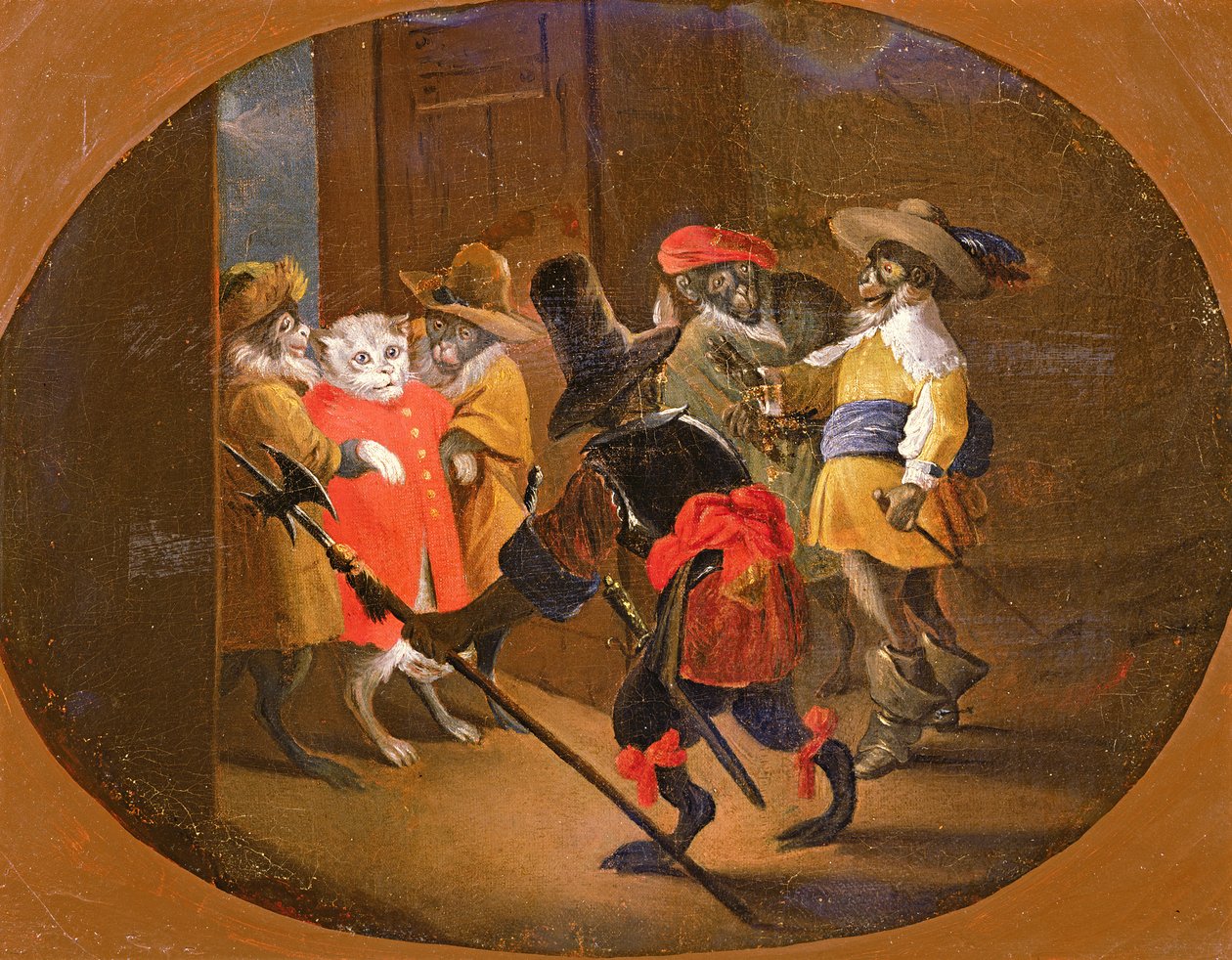 Aber forklædt som soldater og bragte dem til en kattebetjent af David Teniers the Younger