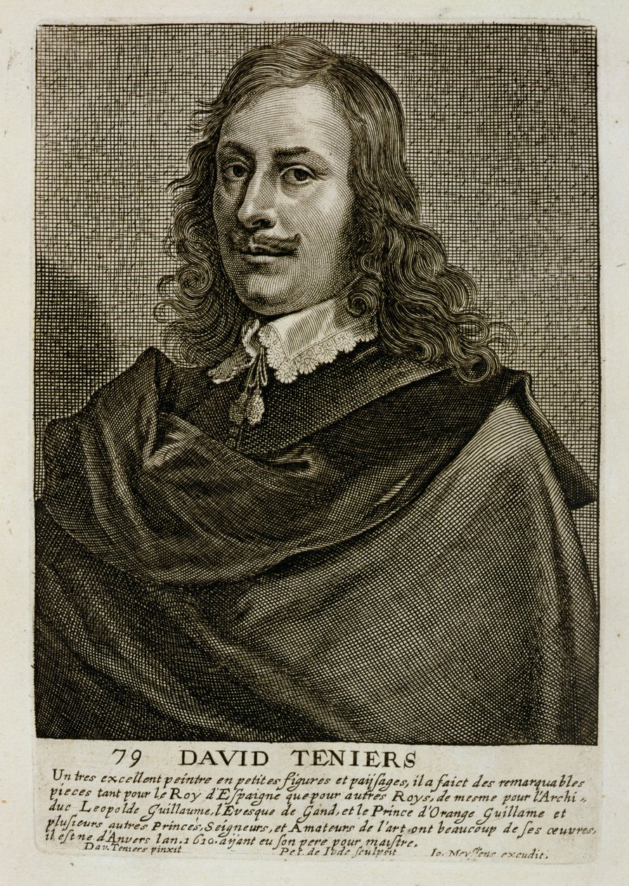 Selvportræt, plade 79 fra en serie portrætter af kunstnere, indgraveret af Pieter de Jode II (1606-s.1674) af David Teniers the Younger