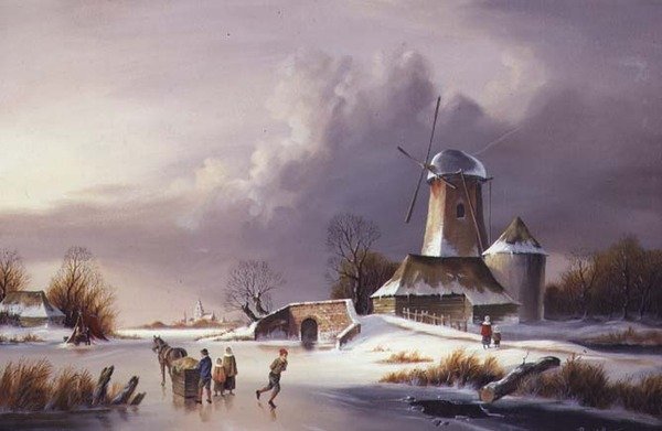Hollandsk frosne flodlandskab af David Beatty