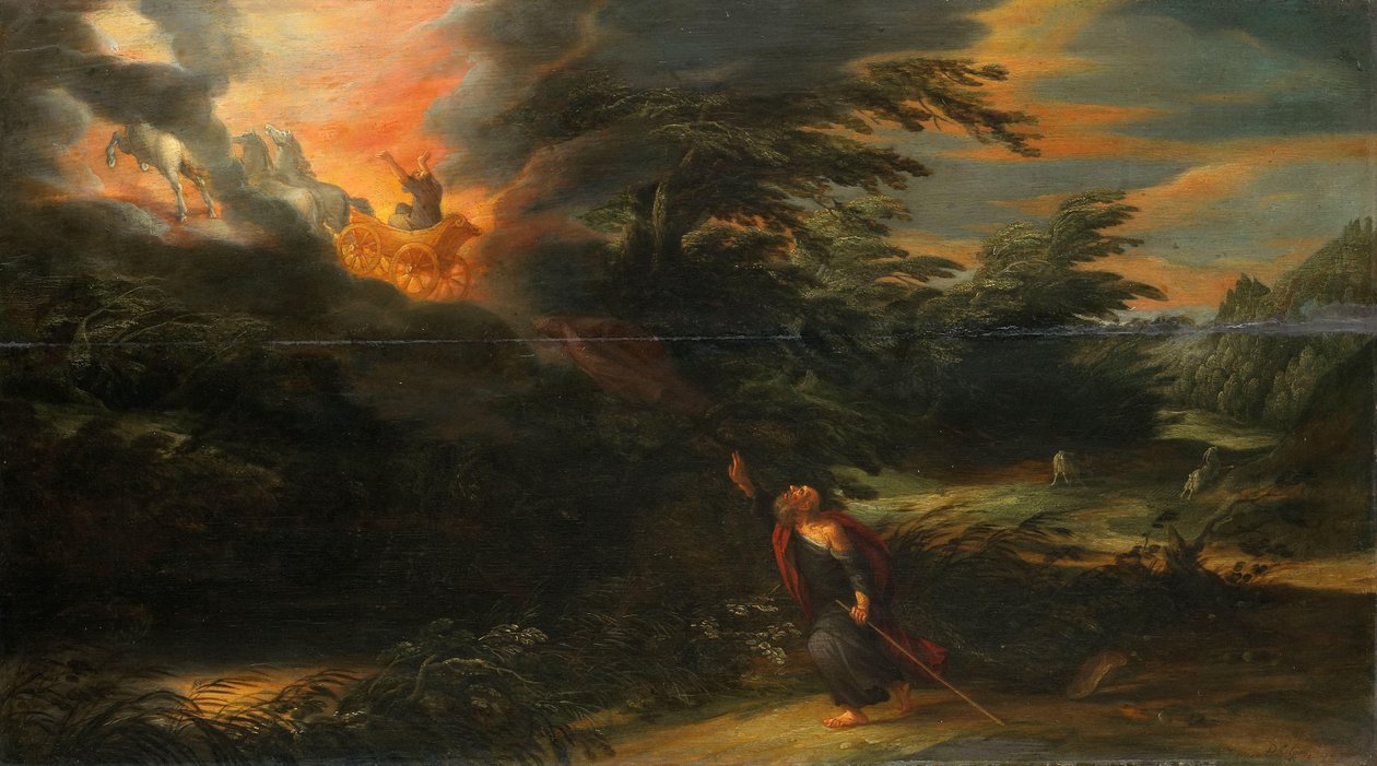Elias himmelfart (2. Kongebog 2:11-13) af David Colijns
