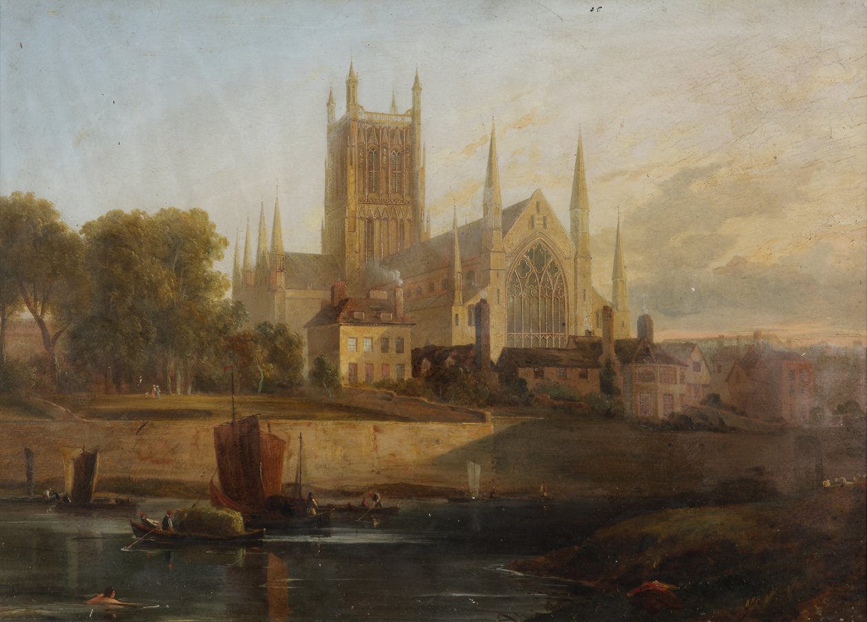 Worcester Cathedral, River Severn af David Cox