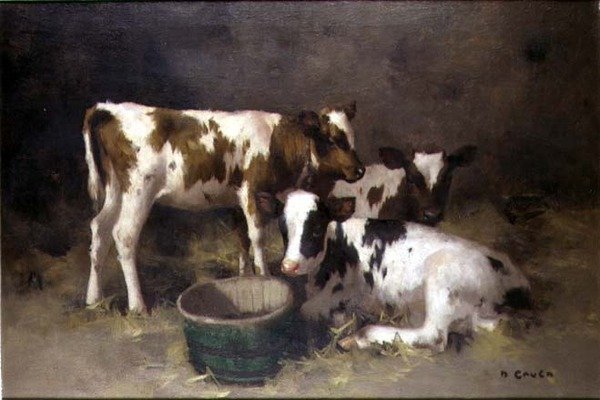 Tre kalve (olie på lærred) af David Gauld