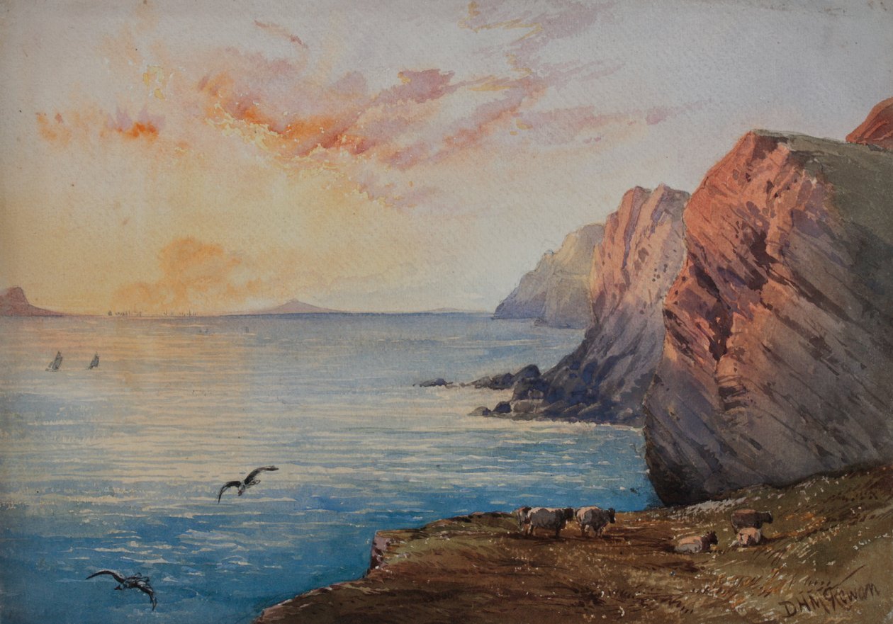 Dorset Coast ved solnedgang af David Hall McKewan