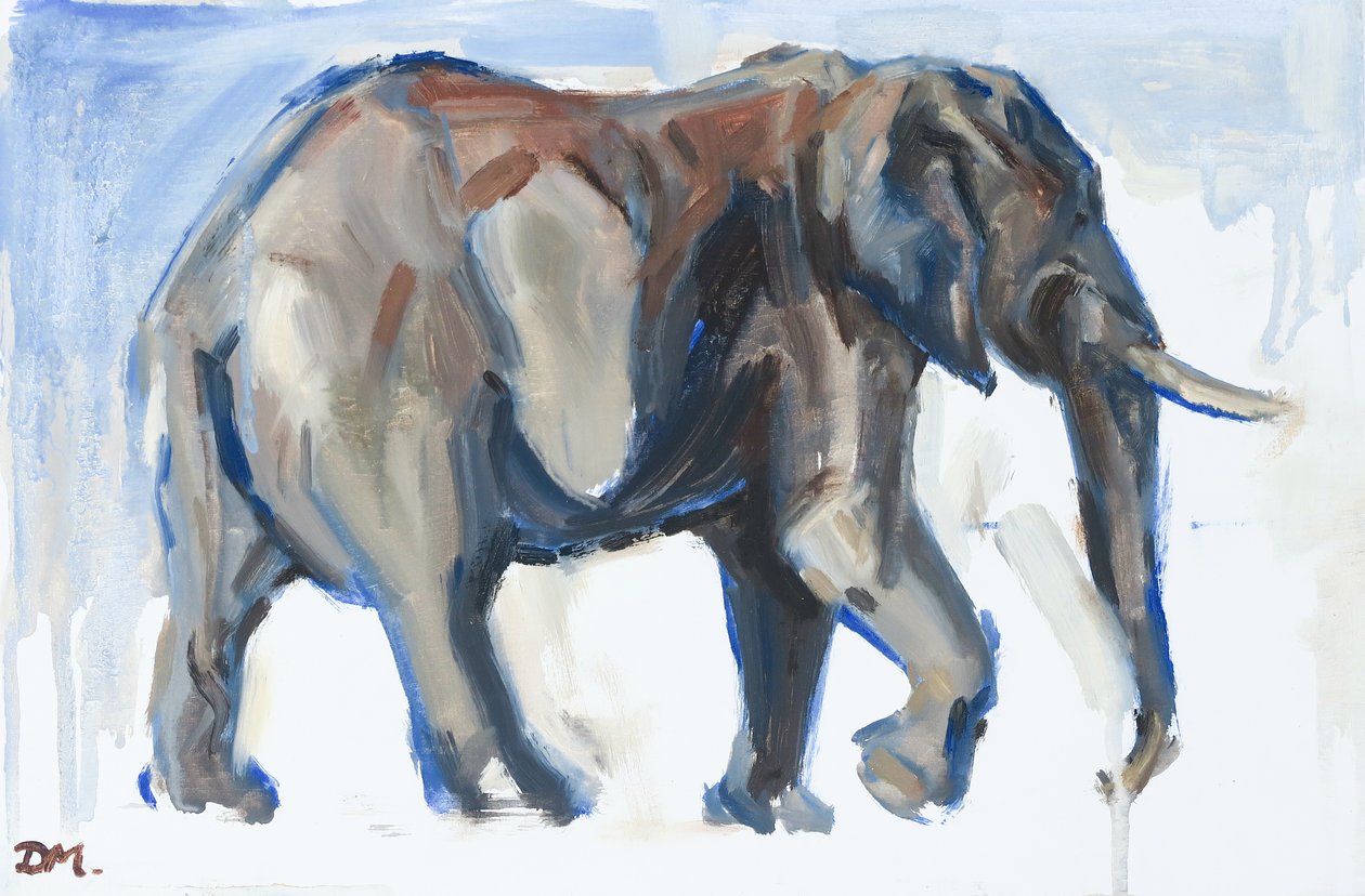 Bull Elephant, 2018 (olie på panel) af David Mayer