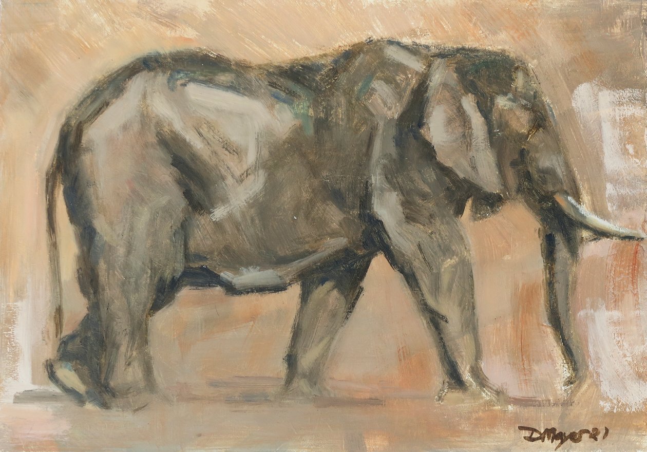 Bull Elephant, 2019 (olie på panel) af David Mayer