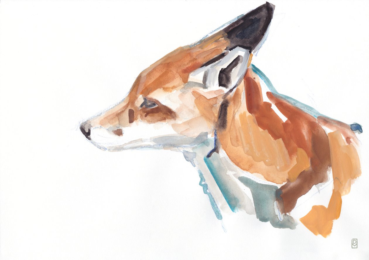 Portræt af rød ræv, 2021 (gouache / farveblyant) af David Mayer