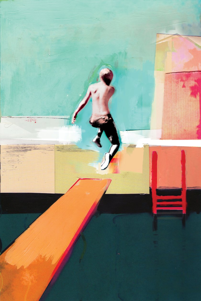 Pool Day, 2011, Collage på papir af David McConochie