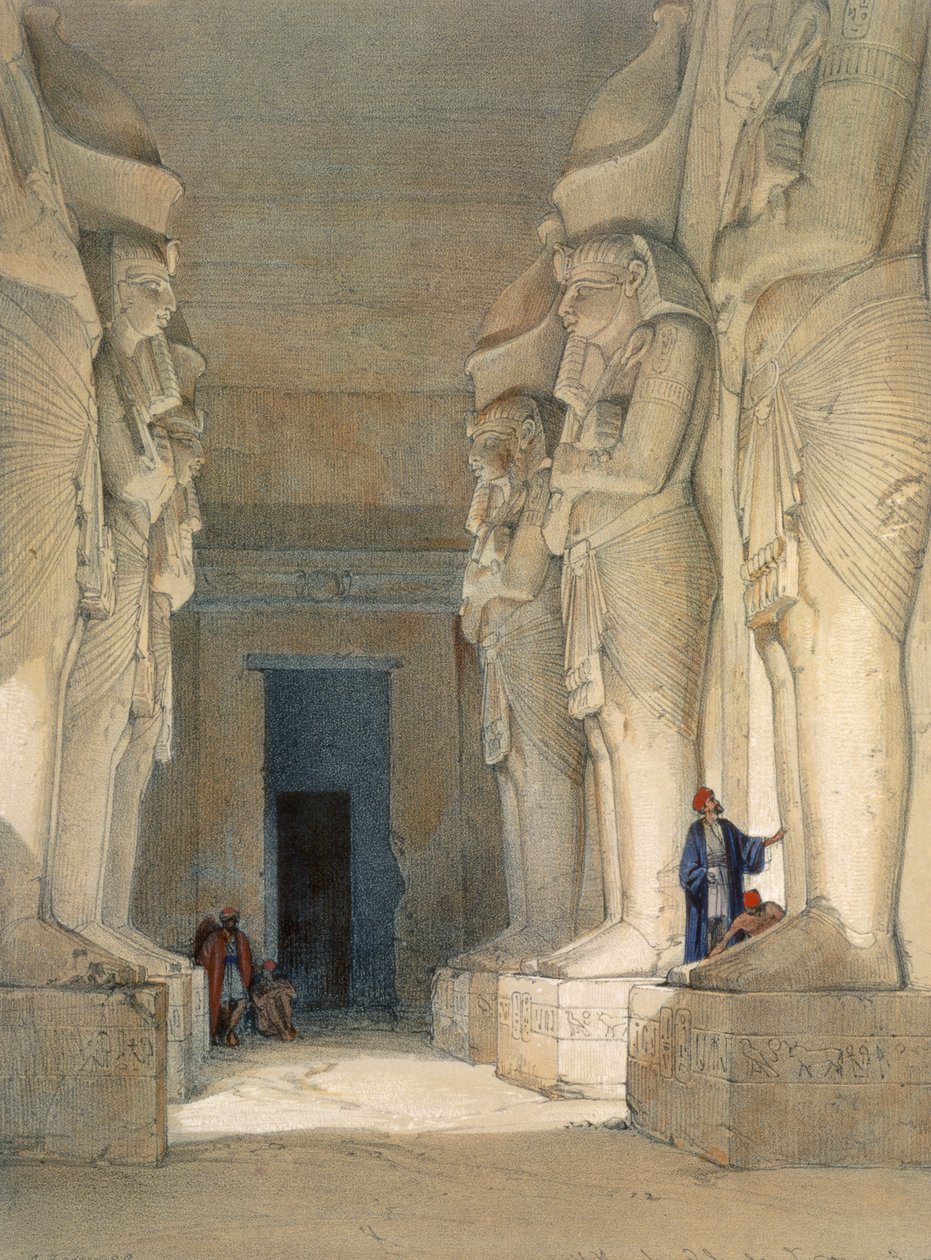 Udgravet tempel Gyrshe, Nubien, 1800-tallet af David Roberts