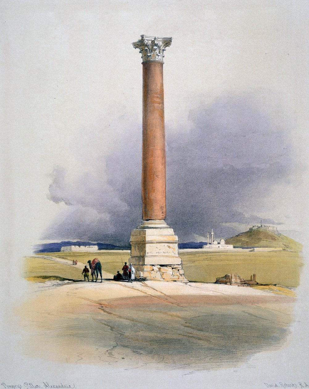 Pompeys-søjlen, Alexandria, 1800-tallet af David Roberts