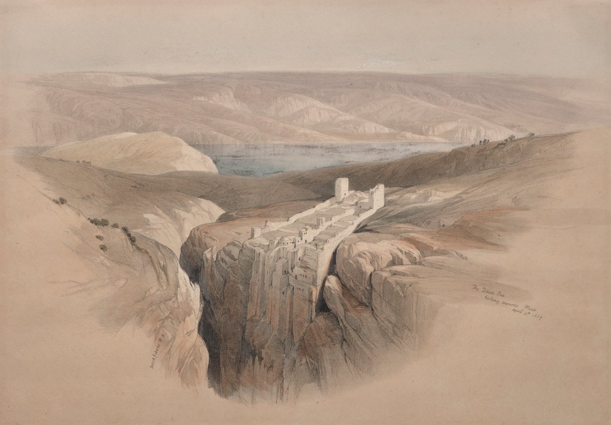 Det Døde Hav ser mod Moab, 1839. af David Roberts