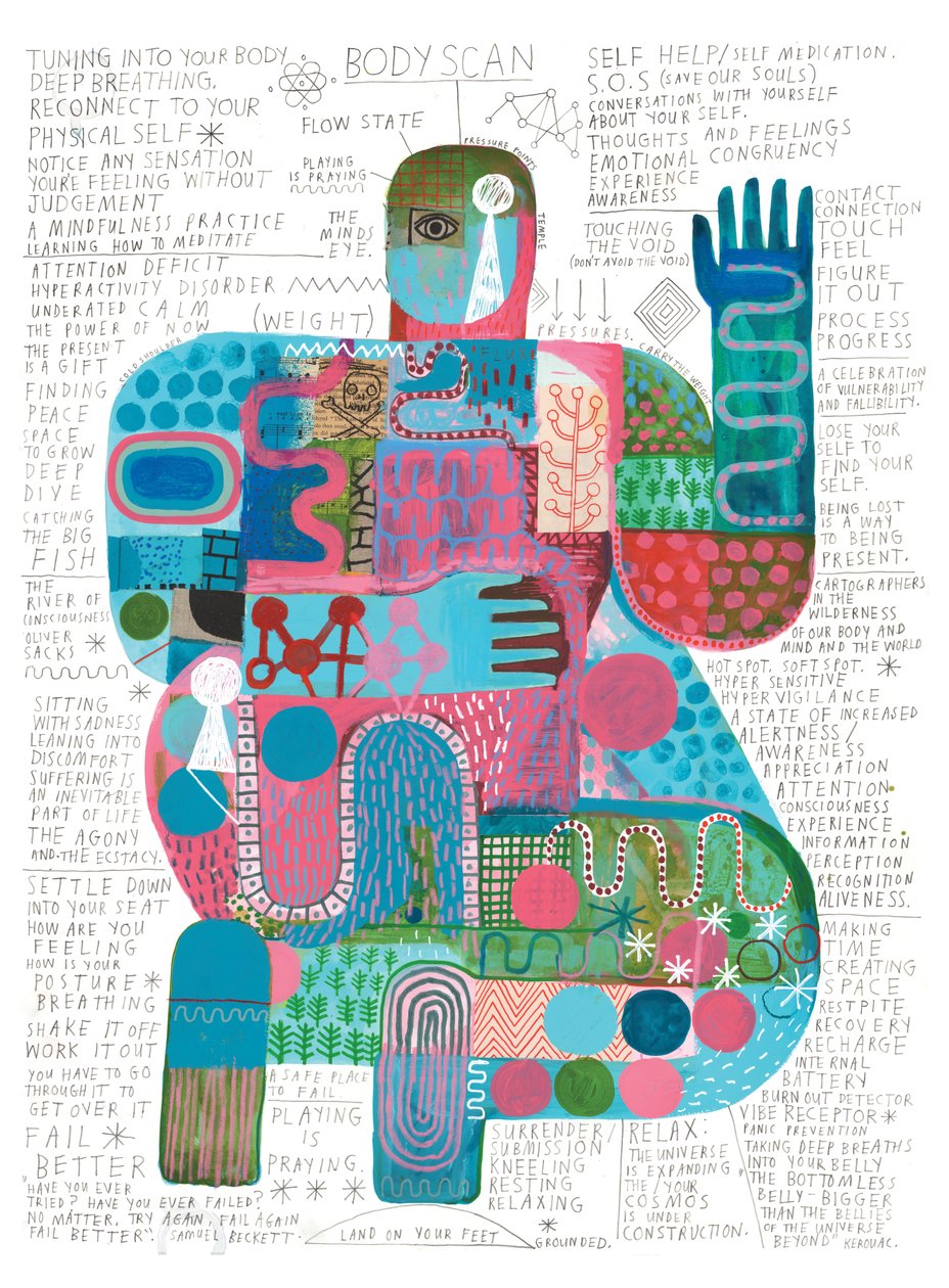 Body Scan, 2023 (akryl og blyant på papir) af David Shillinglaw