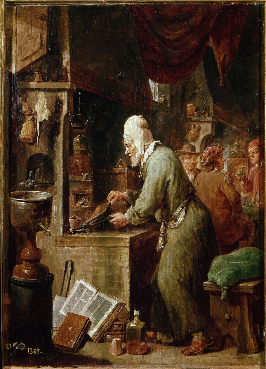 Alkymisten (olie på panel af David Teniers the Younger