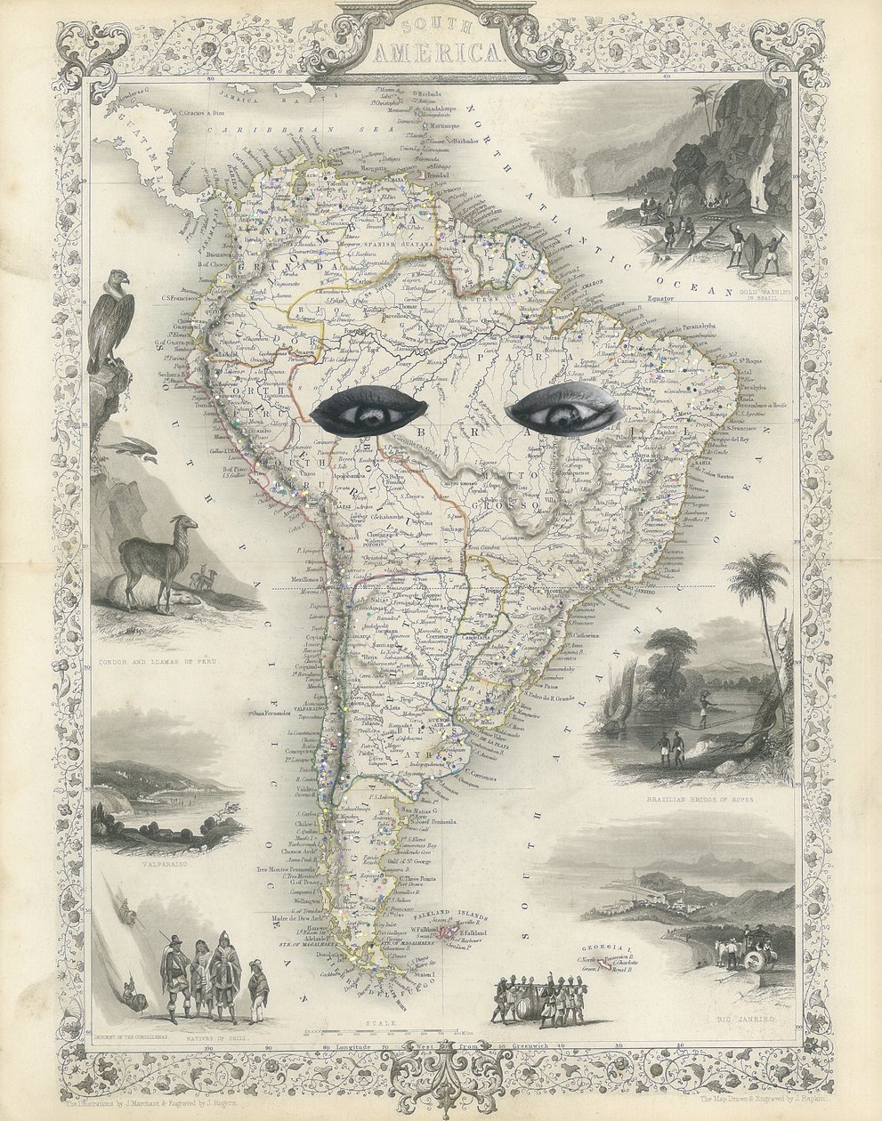 Colonial South America, 2017 (papirskåret collage) af Deirdre Kelly