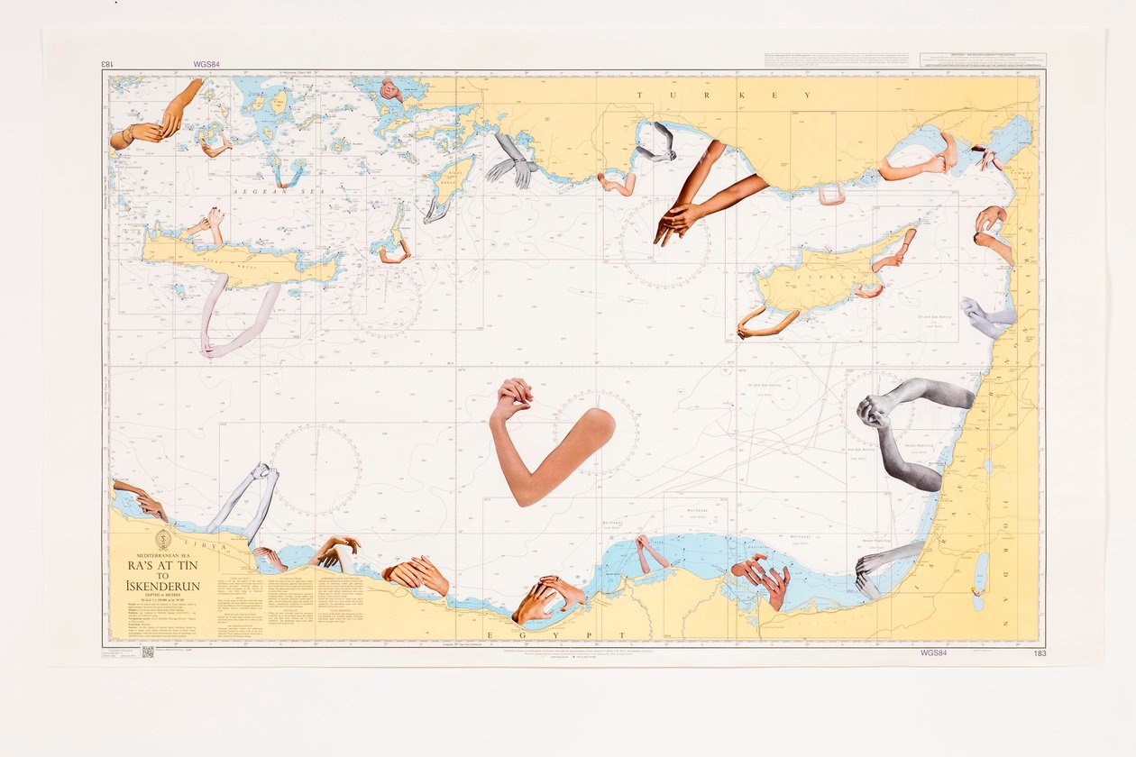Protected Waters, 2016 (collage på søkort) af Deirdre Kelly