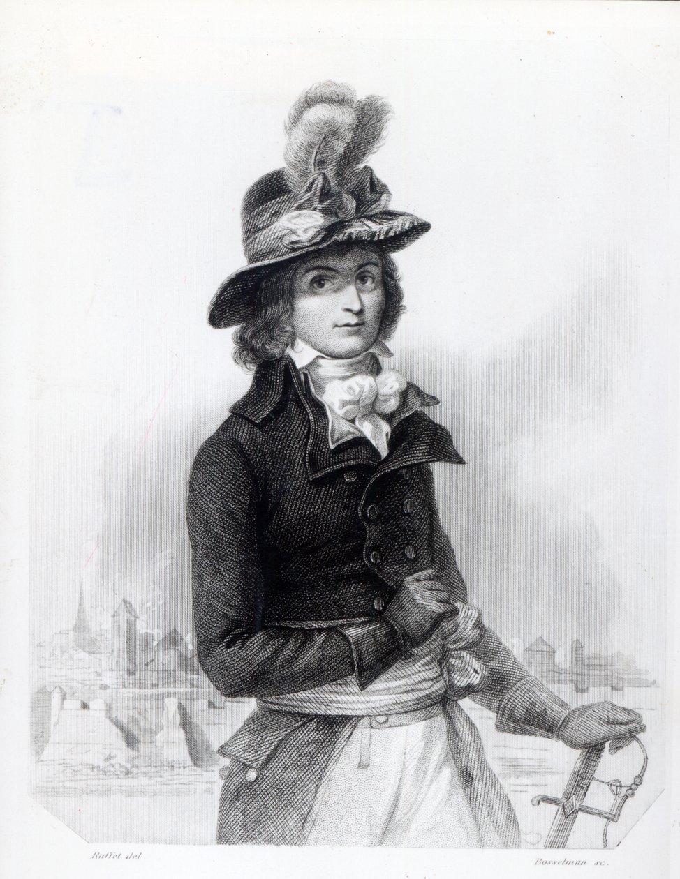 Louis Antoine de Saint-Just, graveret af Bosselman af Denis Auguste Marie Raffet