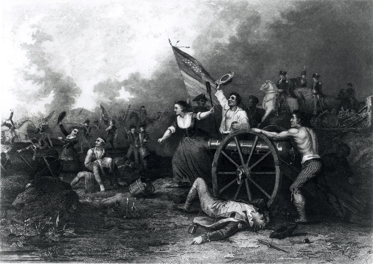 Moll Pitcher ved slaget ved Monmouth, 28. juni 1778, indgraveret af J. Rogers (bundw foto) af Dennis Malone Carter