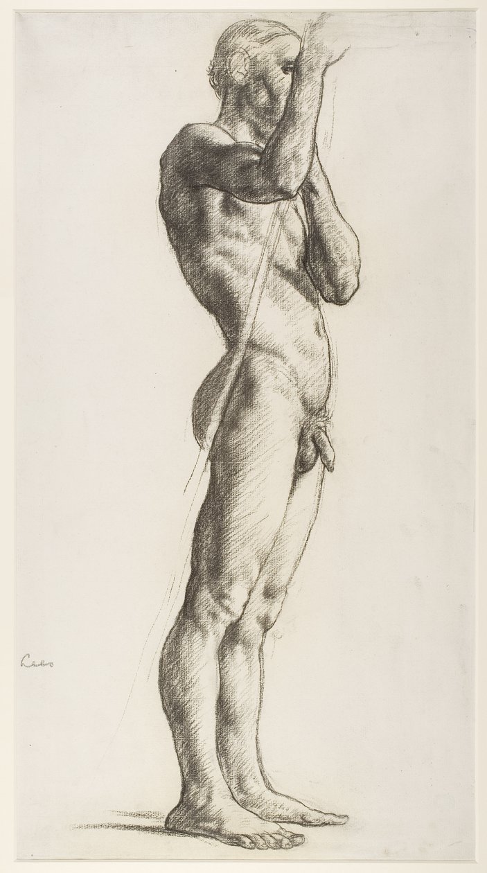 En undersøgelse af en mandlig figur, 1906 (kridt på papir) af Derwent Lees