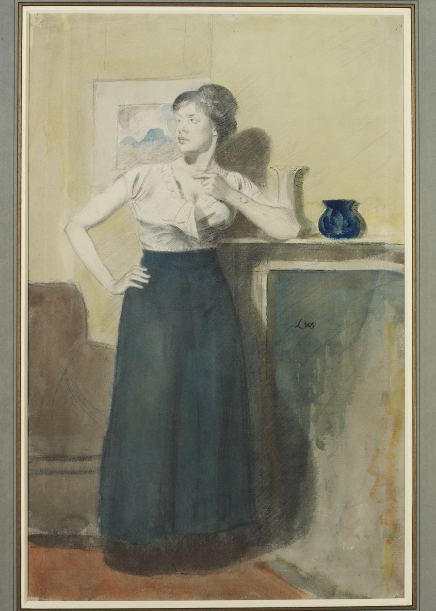 Portræt af Lyndra, kunstnerens hustru (wc over blyant med pen og blæk) af Derwent Lees