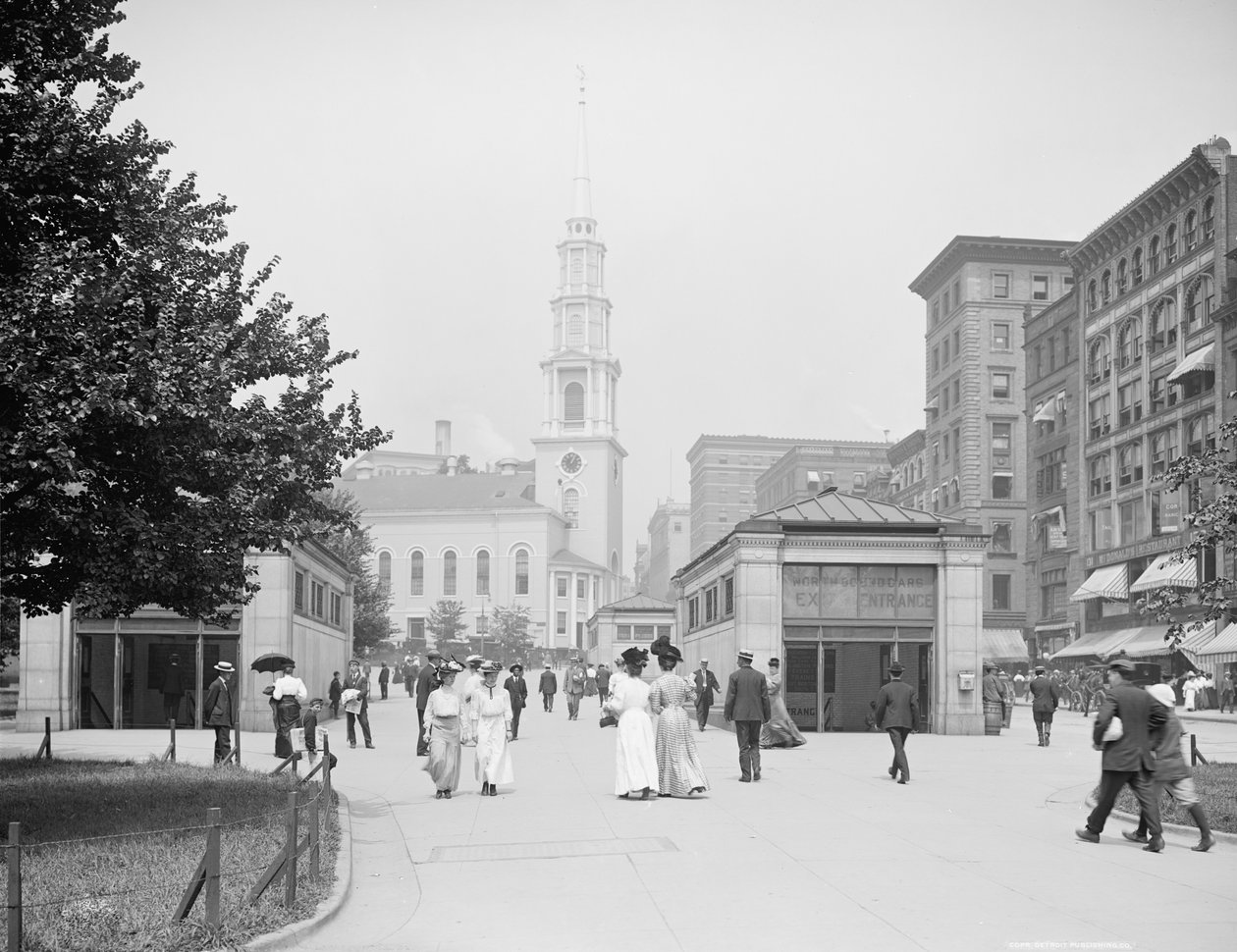 Park Street Church og Tremont Street indkøbscenter, Boston, Massachusetts, ca. 1906 af Detroit Publishing Co.
