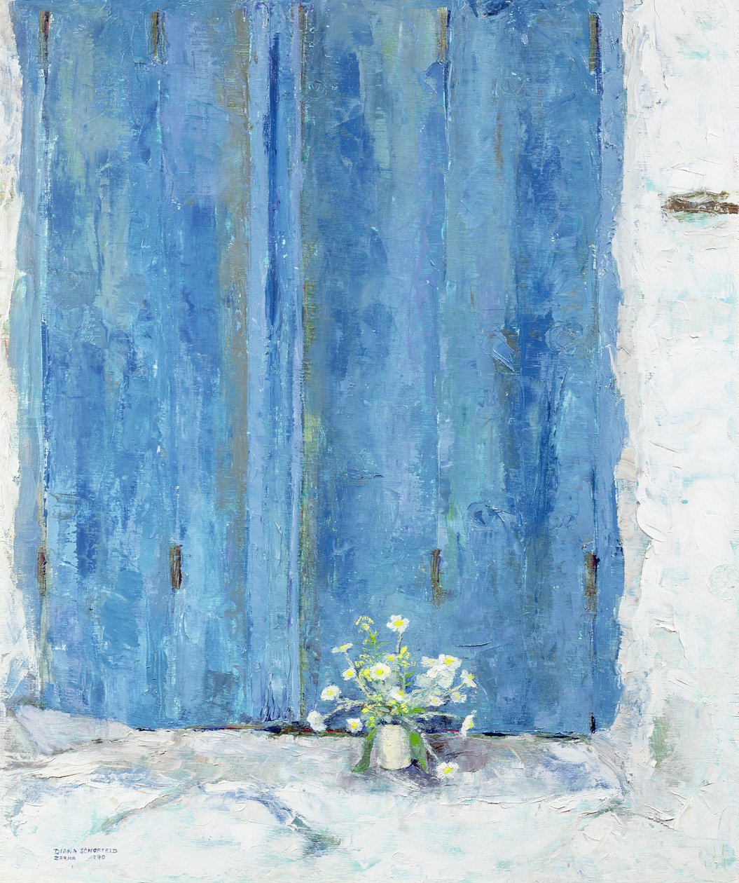 Blue Shutter, 1990 (bord) af Diana Schofield
