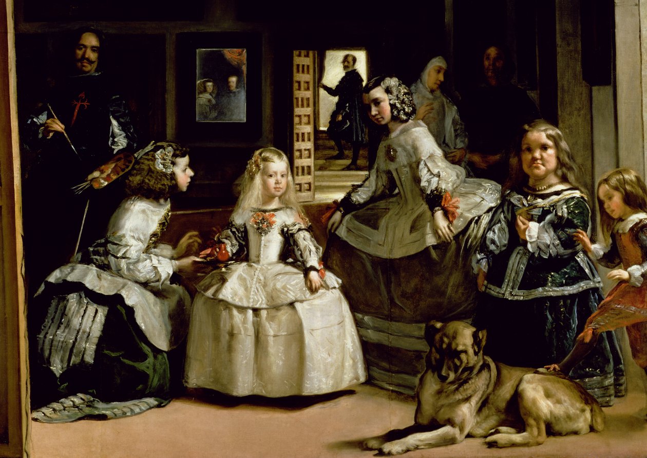 Las Meninas, detalje af den nederste halvdel, der viser familien til Philip IV (1605-65) af Spanien, 1656 (detalje af 405) af Diego Velázquez