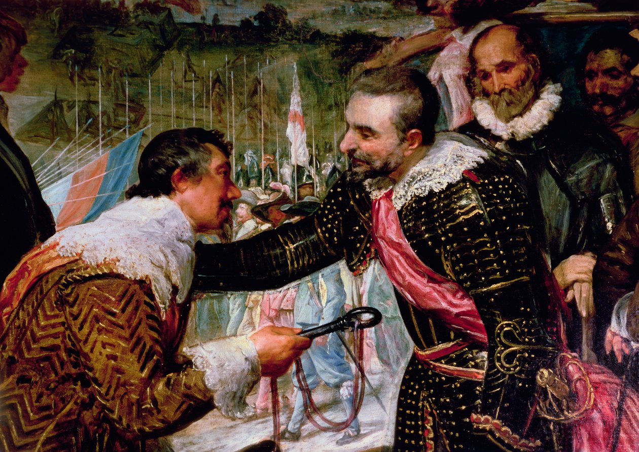 The Surrender of Breda (1625), detalje af Justin de Nassau, der overdrager nøglerne til Ambroise Spinola (1569-1630) den 5. juni 1625, ca. 1635 (detaljer fra 30730) af Diego Velázquez