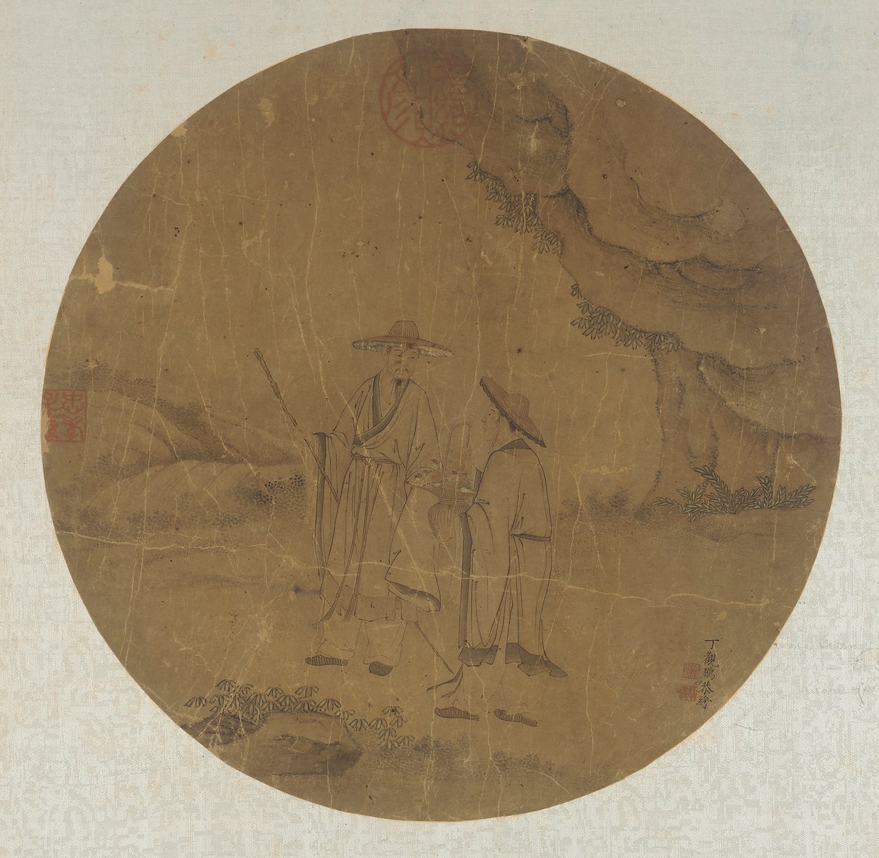 Landskab: to figurer af Ding Guanpeng