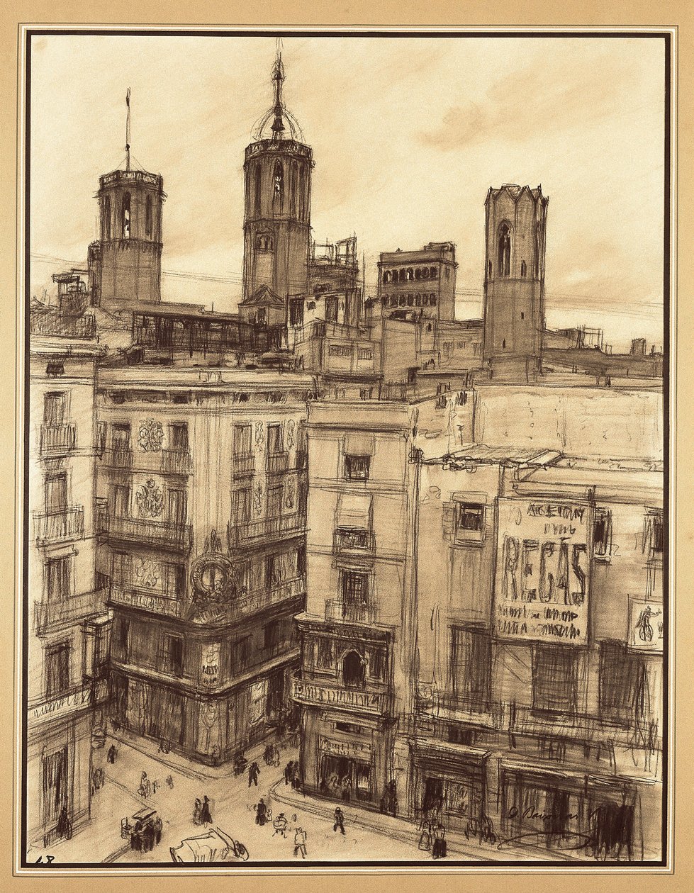 Square of Angels, Barcelona (tegning) af Dionisio Baixeras Verdaguer