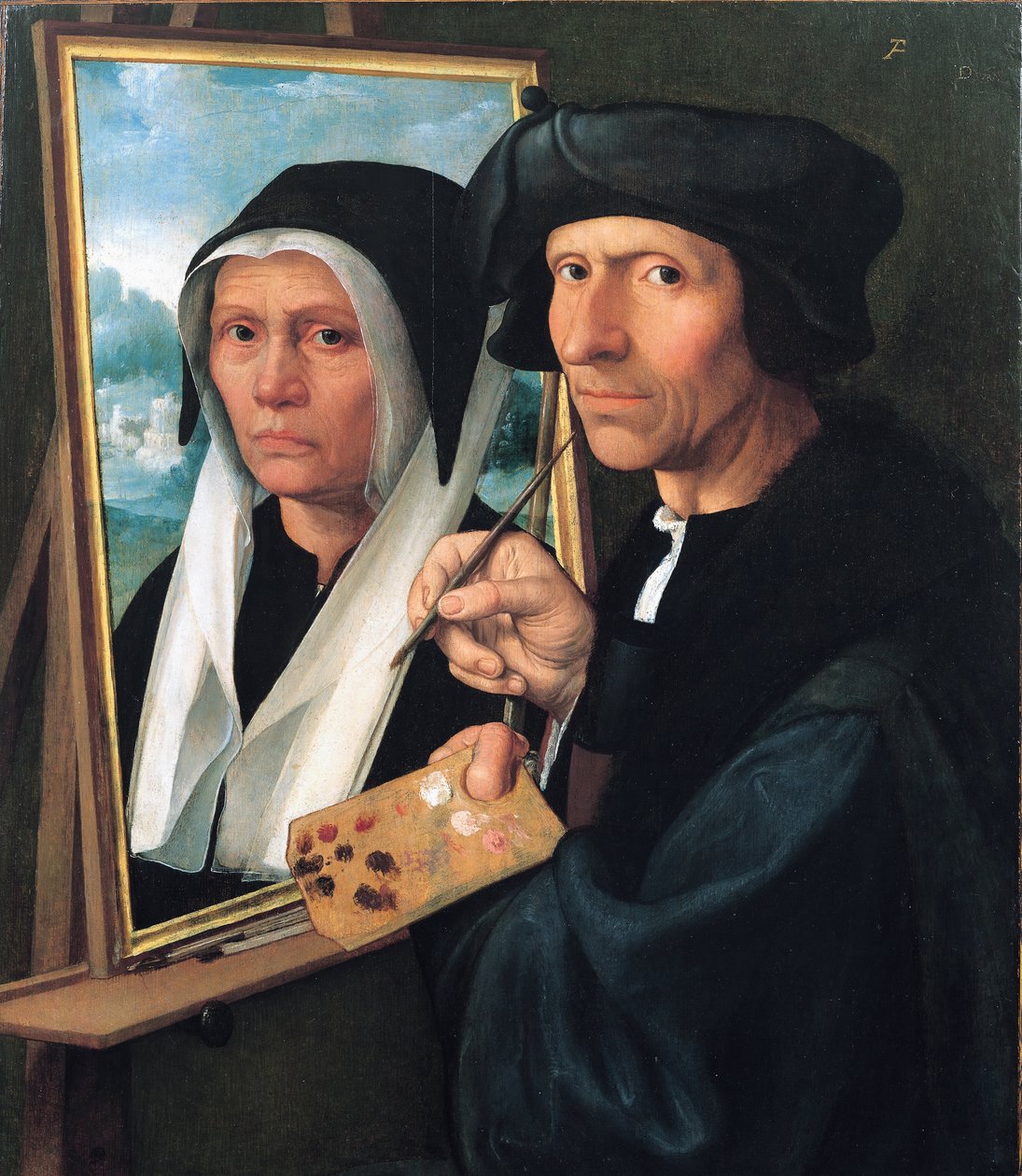Jacob Cornelisz. van Oostsanen maler sin kones portræt. af Dirck Jacobsz.