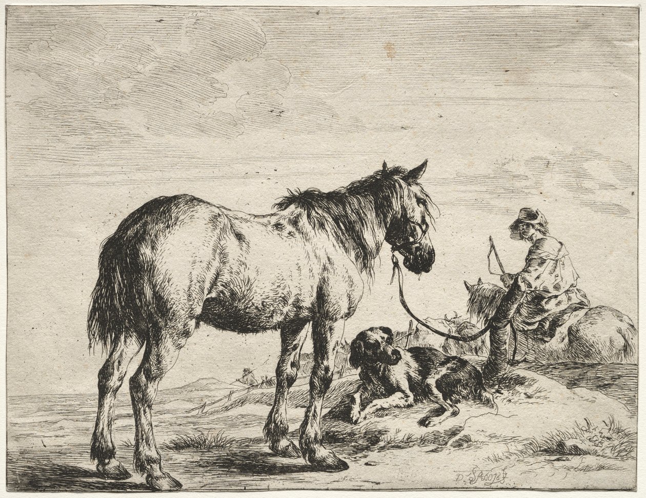 Hest bundet til en post af Dirck Stoop