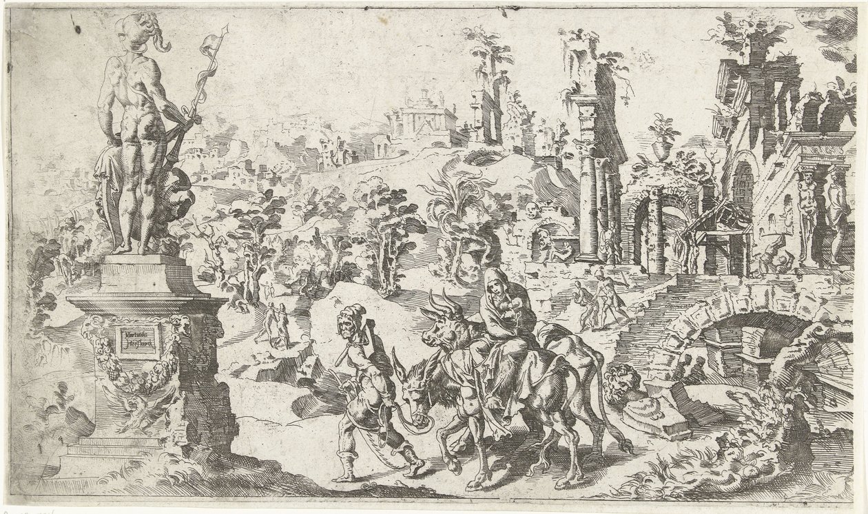 Flyvning til Egypten af Dirck Volckertsz. Coornhert (attributed to)