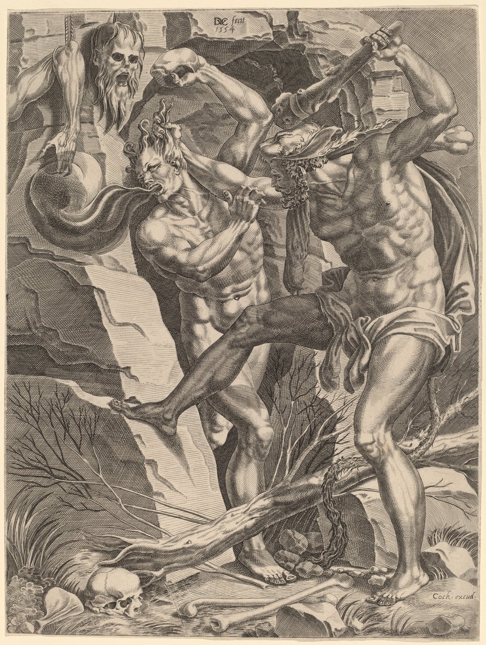 Hercules dræber Cacus af Dirck Volckertz Coornhert