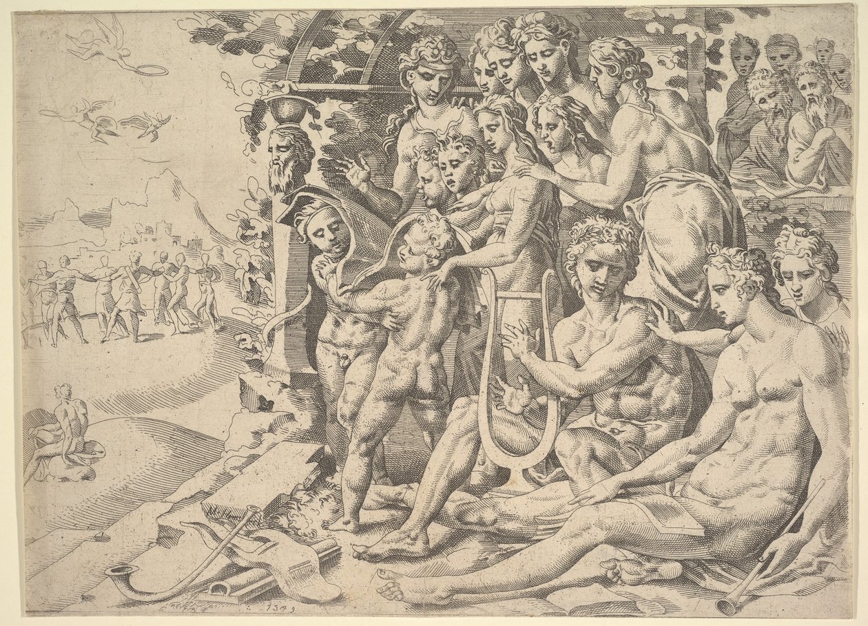 Apollon og muserne, 1549. af Dirck Volkertsen Coornhert