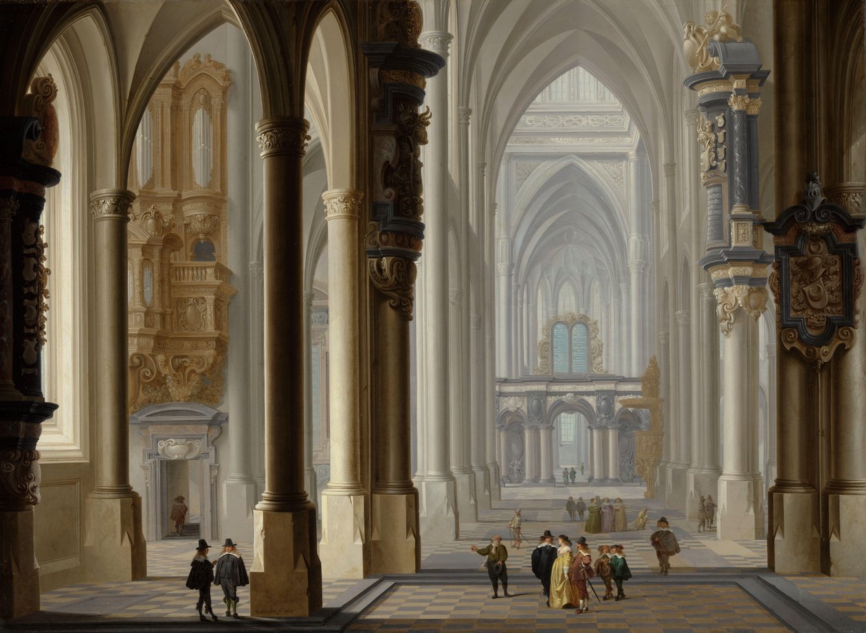 Interiør af en gotisk kirke af Dirck van Delen