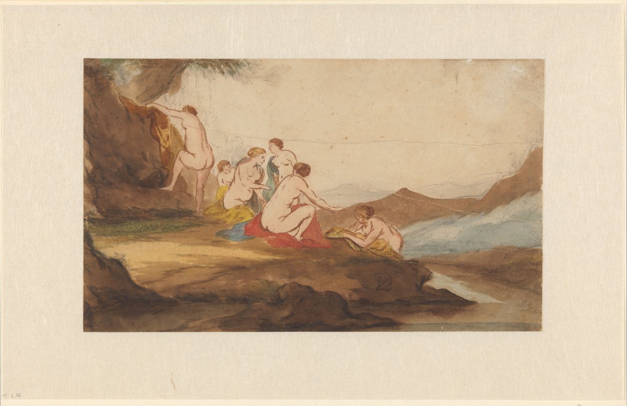 Kvinder bader i et landskab af Dirck van der Lisse