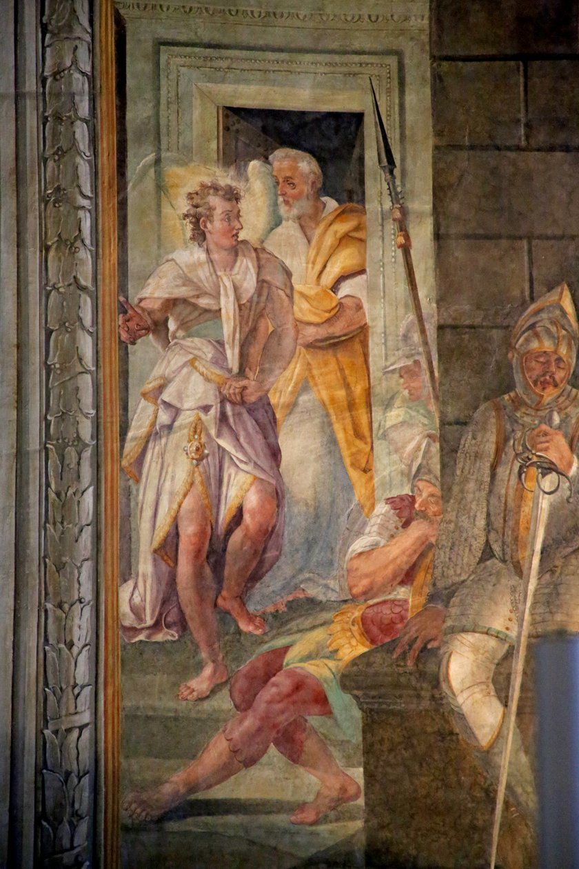 Sankt Peter flygter fra fængslet med en engel, 1604 af Domenichino