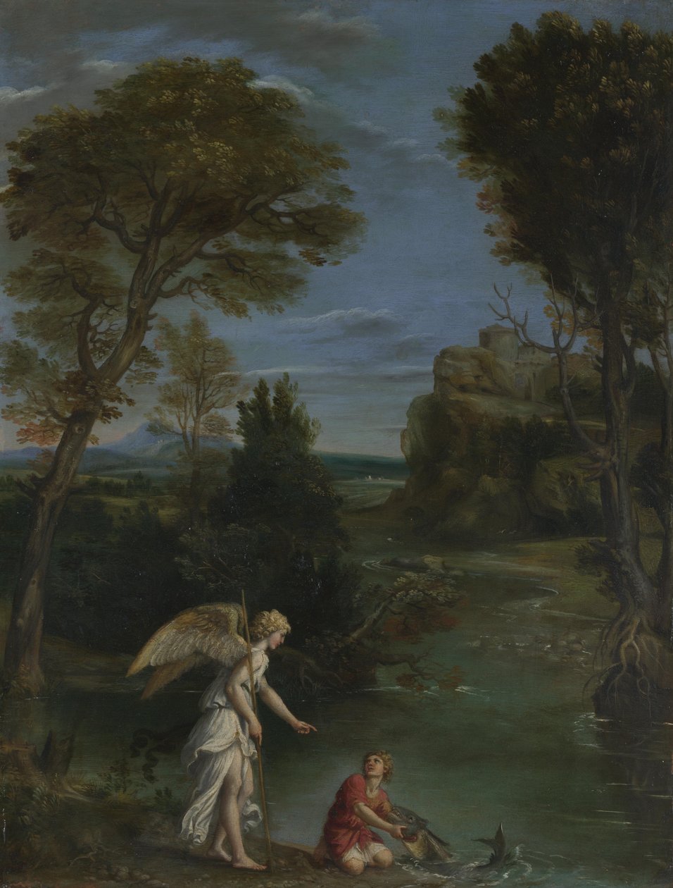 Landskab med Tobias, der holder fast i fisken af Domenichino