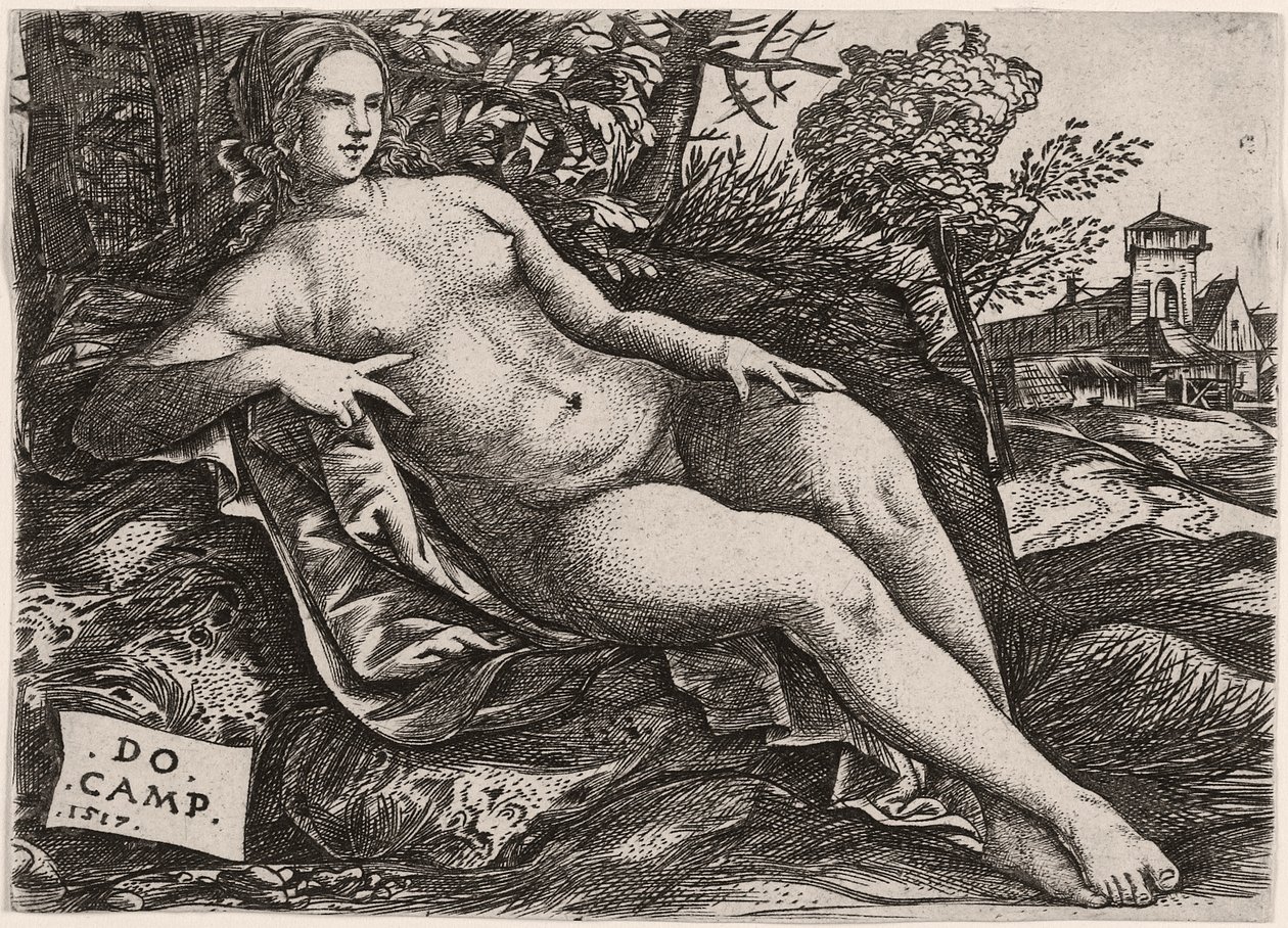 Venus tilbagelænet i et landskab, ca. 1517 af Domenico Campagnola