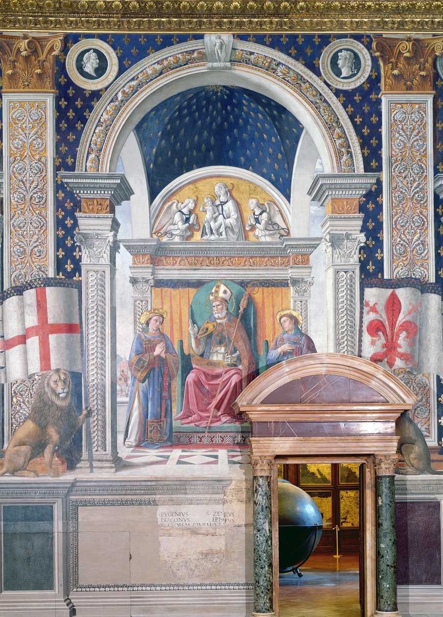 De hellige Zenobius, Stephen og Lawrence, detalje fra fresken i Sala dei Gigli, ca. 1470 af Domenico Ghirlandaio