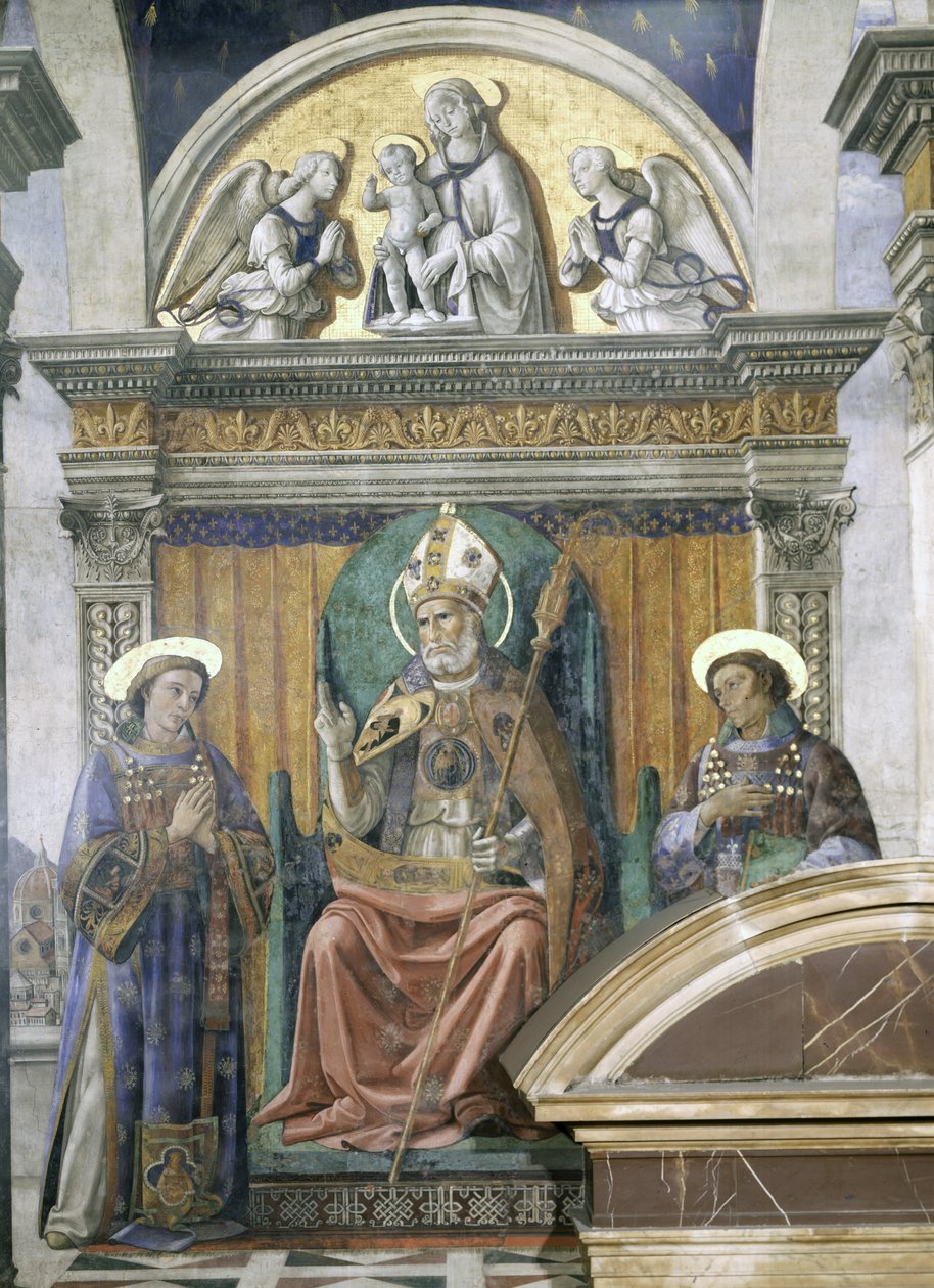 De hellige Zenobius, Stephen og Lawrence, detalje fra fresken i Sala dei Gigli, ca. 1470 af Domenico Ghirlandaio