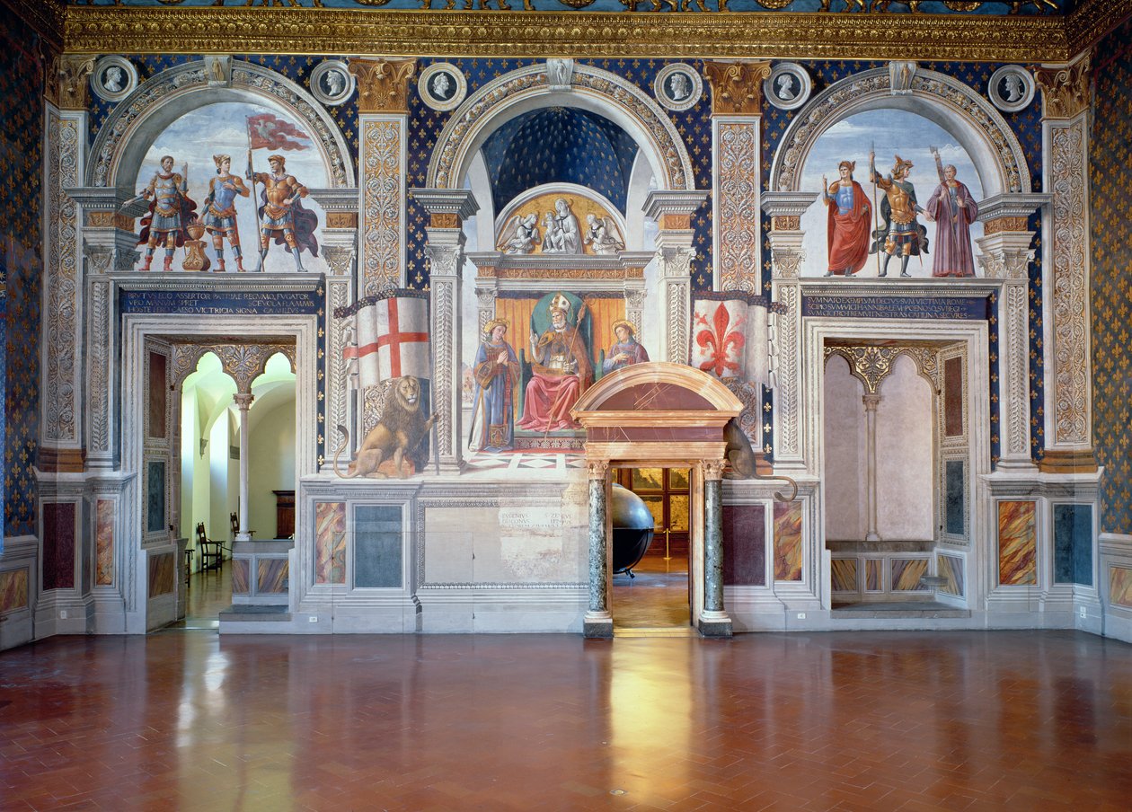 Udsigt over freskoerne i Sala dei Gigli, ca. 1470 (efter restaurering) af Domenico Ghirlandaio