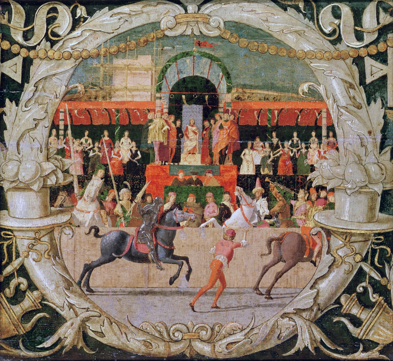 The Rape of the Sabines (før signalet) c.1490 (tempera på panel) af Domenico Morone
