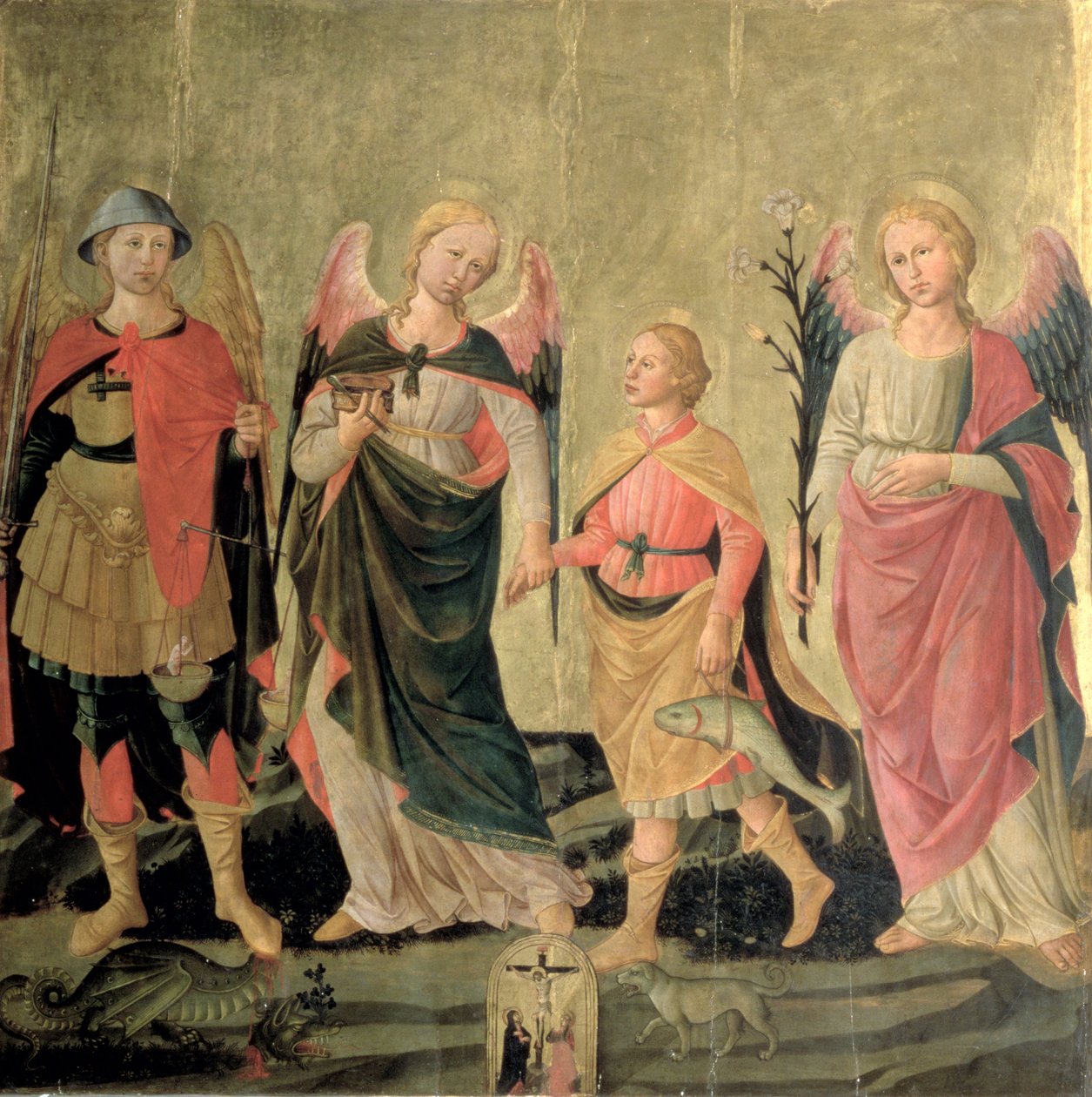 De tre ærkeengle og Tobias (tempera på panel) af Domenico di Michelino