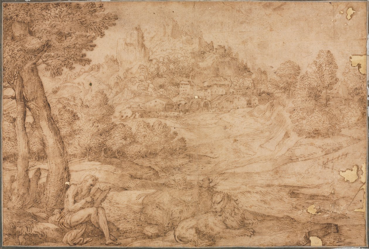 Sankt Hieronymus i et landskab af Domenico Campagnola