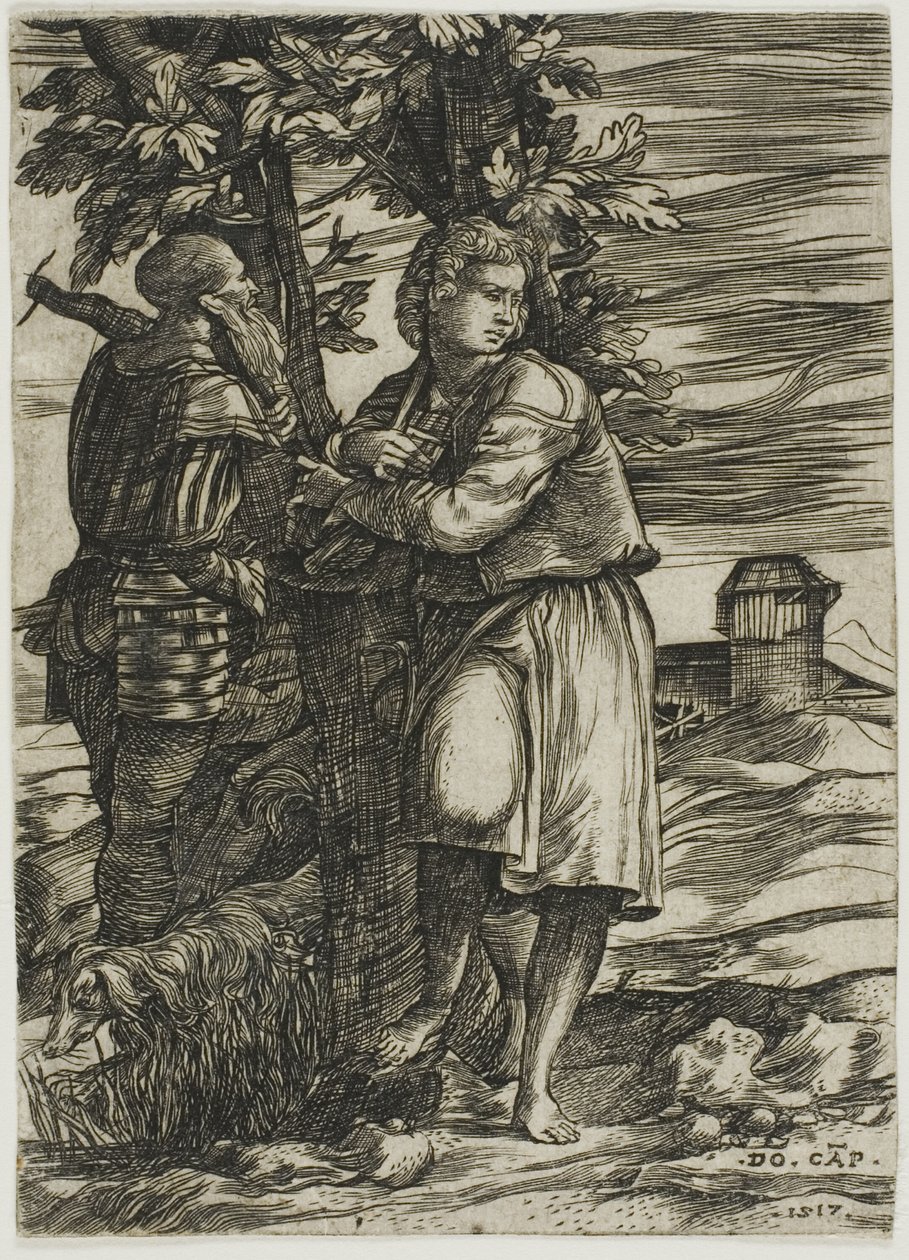 Hyrde og gammel kriger af Domenico Campagnola