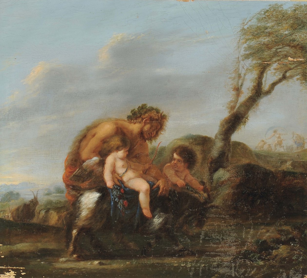 Satyr med to keruber af Domenico Fetti