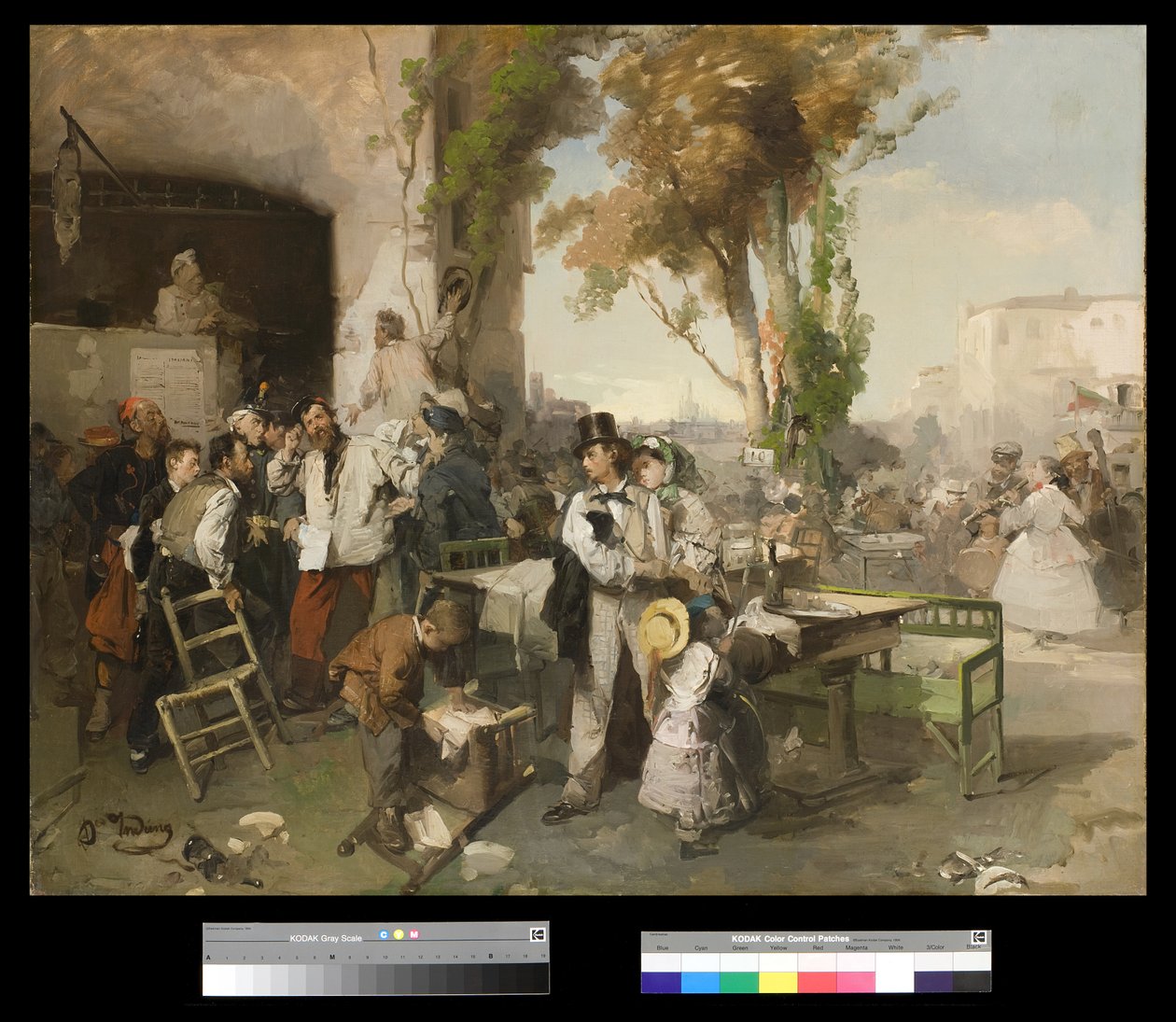 Bulletin, der annoncerer freden i Villafranca, 1861-62 af Domenico Induno