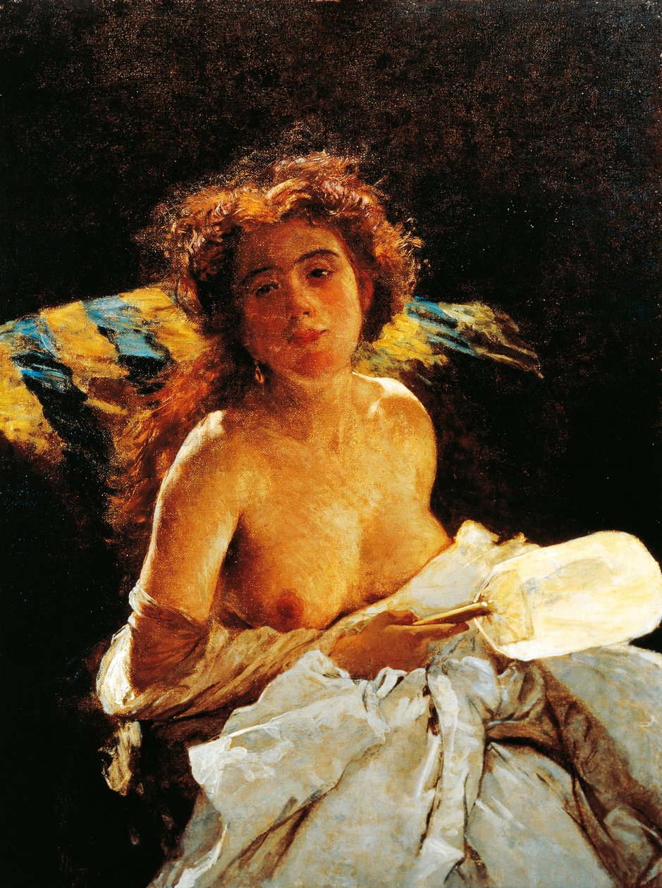 Dame med vifte af Domenico Morelli