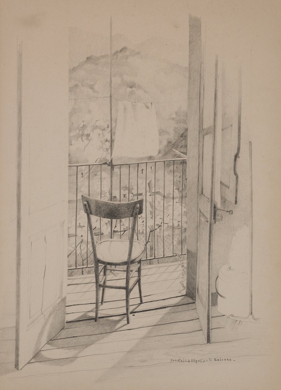 Balkonen, ca. 1975 (tegning på papir) af Donatella Merlo